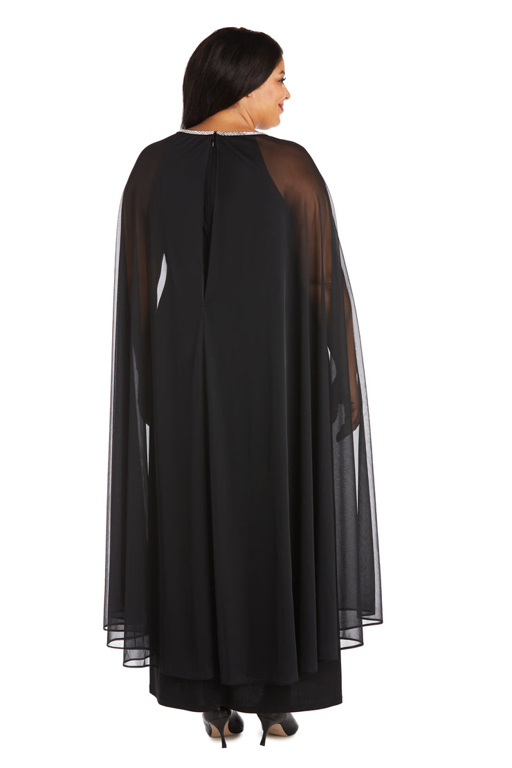 Floor Length Sheath Dress with Sweeping Chiffon Cape - Plus