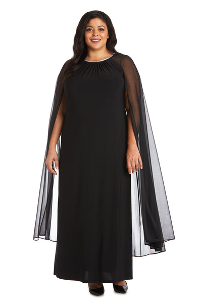 Floor Length Sheath Dress with Sweeping Chiffon Cape - Plus