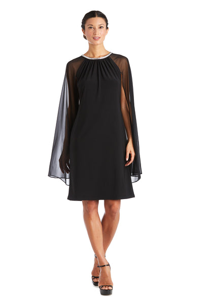 Chiffon Dress with Rhinestone Neckline and Sheer Capelet