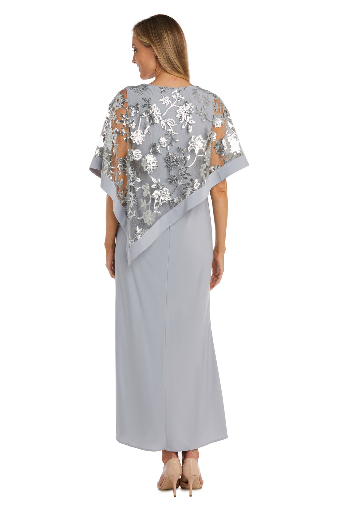 R&M Richards Women’s Sparkling Sequin Lace Poncho Sheath Dress Navy / 6