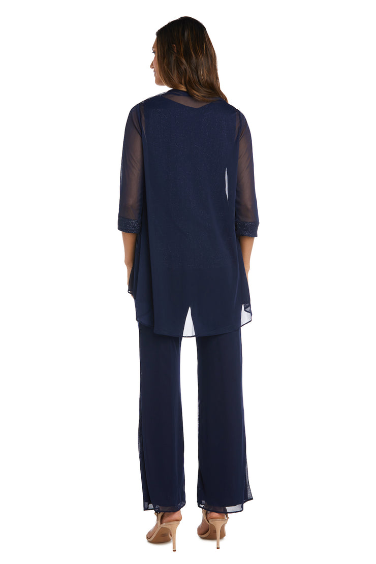 Three Piece Crinkle Chiffon Pant Set With Beaded Neckline