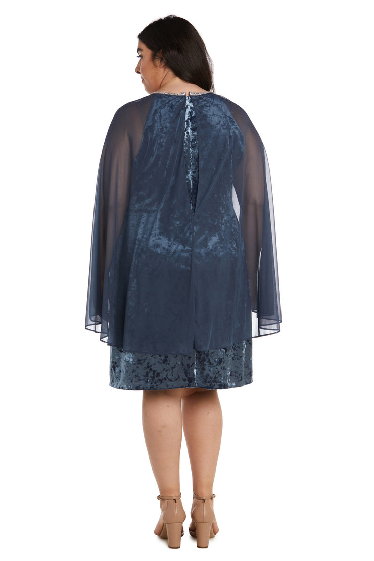 Short Dress With Rhinestone Neck and Chiffon Cape - Plus