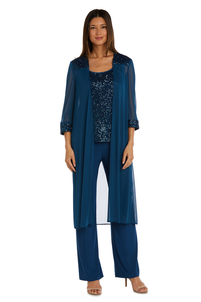 R&M Richards Womens Lace Sequined Pant Suit Blue 6 