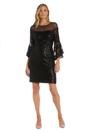 Short Sequin Dress with Bell Sleeves - Petite