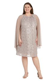 Glitter Lace Cape Cocktail Dress - Plus