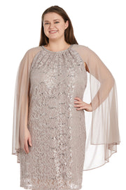 Glitter Lace Cape Cocktail Dress - Plus