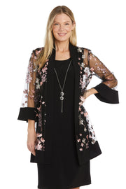 Floral Embroidered Mesh Jacket Dress - Petite