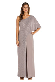 Asymmetric Jumpsuit with Sequined Overlay and Draped Shoulder - Petite