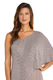 Asymmetric Jumpsuit with Sequined Overlay and Draped Shoulder - Petite