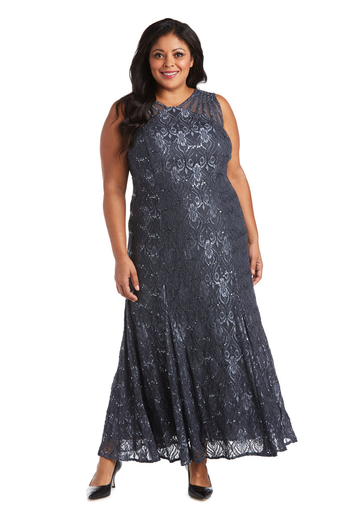 Sequined Lace Gown with Sheer Inserts - Plus – R&M Richards