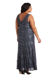 Sequined Lace Gown with Sheer Inserts - Plus