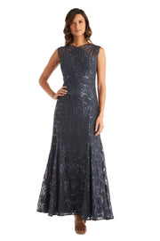R&M Richards Charcoal Grey Mother of the Bride Formal Sleeveless Evening Gown Sequined Long Lace Dress