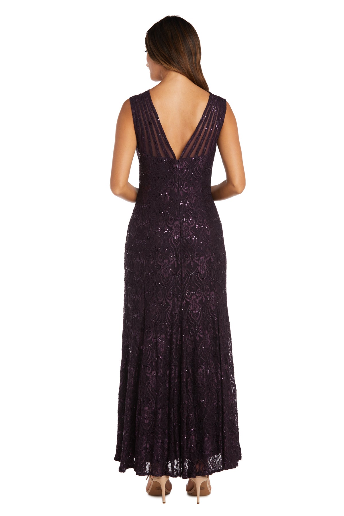 R & M Richards Women's Petite Sequined Lace And Chiffon Gown Purple Size 1