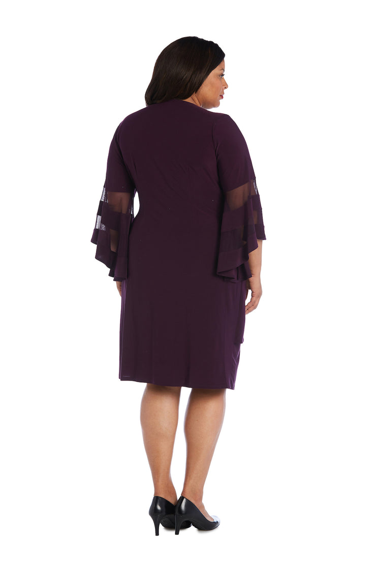Wraparound Knee-Length Dress with Bell Sleeves - Plus