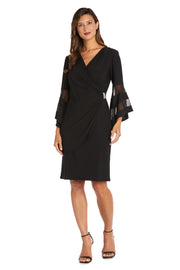 Wraparound Knee-Length Dress with Bell Sleeves - Petite