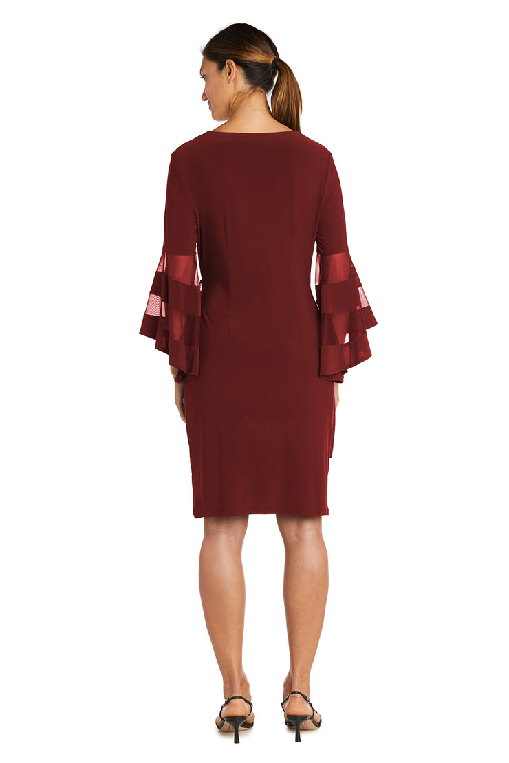 Wraparound Knee-Length Dress with Bell Sleeves