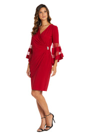 Wraparound Knee-Length Dress with Bell Sleeves