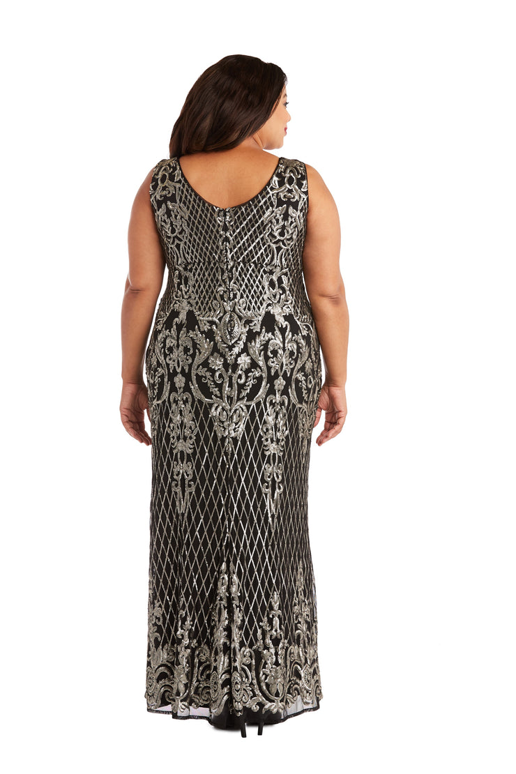 Sequined Maxi Gown with V-Neck and Fitted Silhouette - Plus