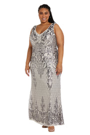 Sequined Maxi Gown with V-Neck and Fitted Silhouette - Plus