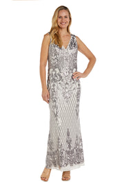 Sequined Maxi Gown with V-Neck and Fitted Silhouette  - Petite