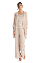 Pearl Detailed Tank Top and Pant Set with Matching Sheer Jacket - Petite