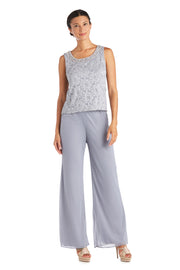 Pearl Detailed Tank Top and Pant Set with Matching Sheer Jacket - Petite