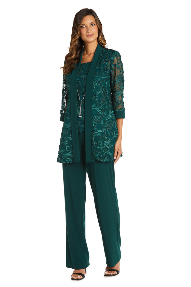 Two-Piece Soutache Jacket and Tank Pantsuit with Necklace