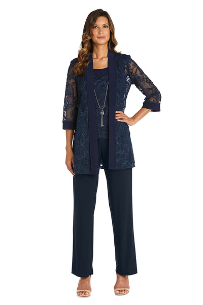 Two-Piece Soutache Jacket and Tank Pantsuit with Necklace - Petite