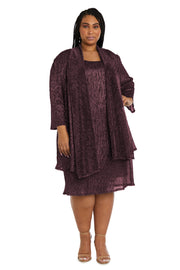 Metallic Sleeveless Dress with Matching Draped Cardigan - Plus