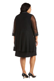Two Piece Dress with Embellished Neckline and Jacket with Sheer Sleeves - Plus