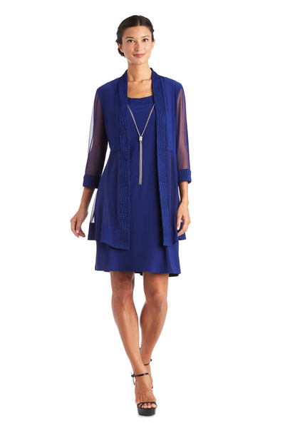 Shift Dress and Jacket Set with Textured Detail and Sheer Inserts