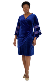 Stretch Velvet Bell Sleeved Cocktail Dress - Plus