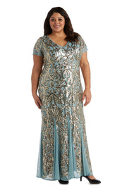 Long Beaded Evening Gown with Sequin Detail - Plus