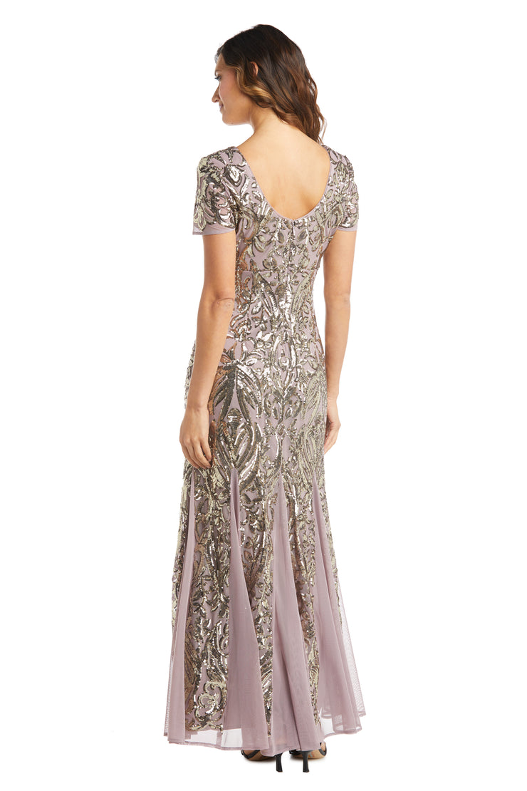 Long Beaded Evening Gown with Sequin Detail