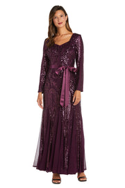 Long Sleeved Sequined Evening Gown  - Petite