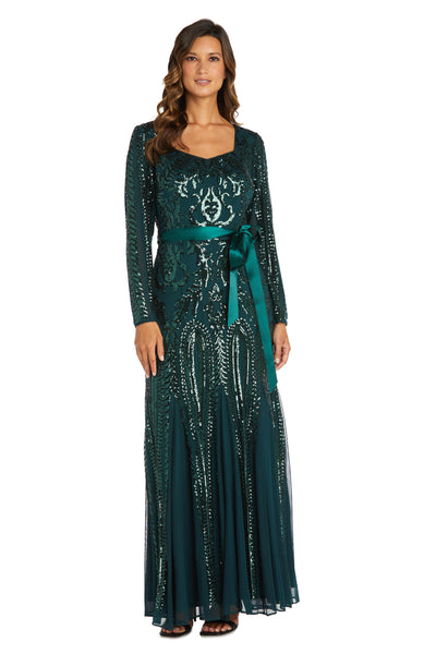 Long Sleeved Sequined Evening Gown
