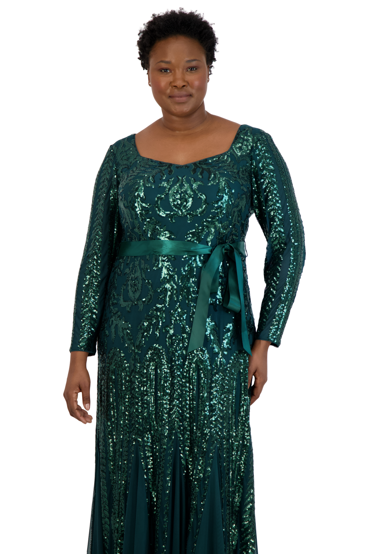 Long Sleeved Sequined Evening Gown - Plus – R&M Richards