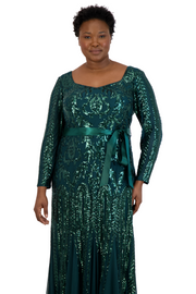 Long Sleeved Sequined Evening Gown  - Plus
