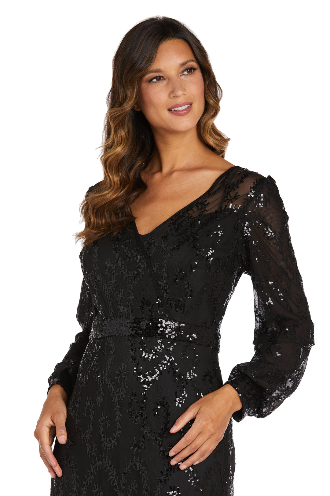 Delicately Embellished Long Sleeved Sequined Gown R M Richards