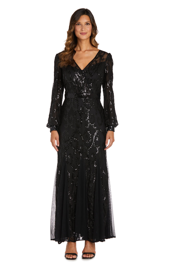 Delicately Embellished Long Sleeved Sequined Gown Merlot / 12