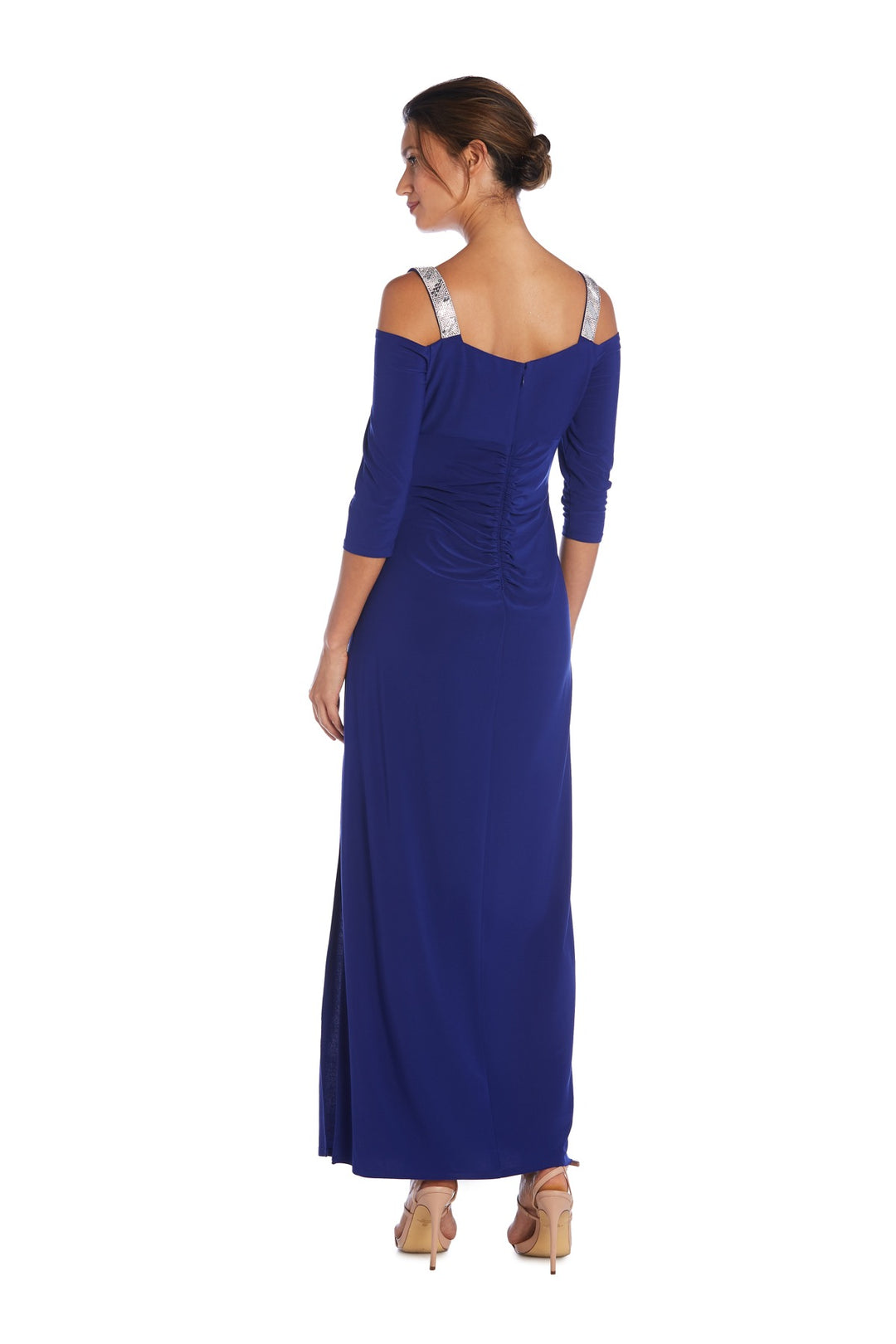 Cold Shoulder Gown with Rhinestone Detail Straps R M Richards