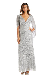 Beaded Lace Gown with Sheer Wrap Around Sleeves