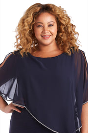 Rhinestone Poncho with Metallic Stripe Dress - Plus