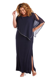 Rhinestone Poncho with Metallic Stripe Dress - Plus