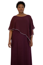 Rhinestone Poncho with Metallic Stripe Dress - Plus