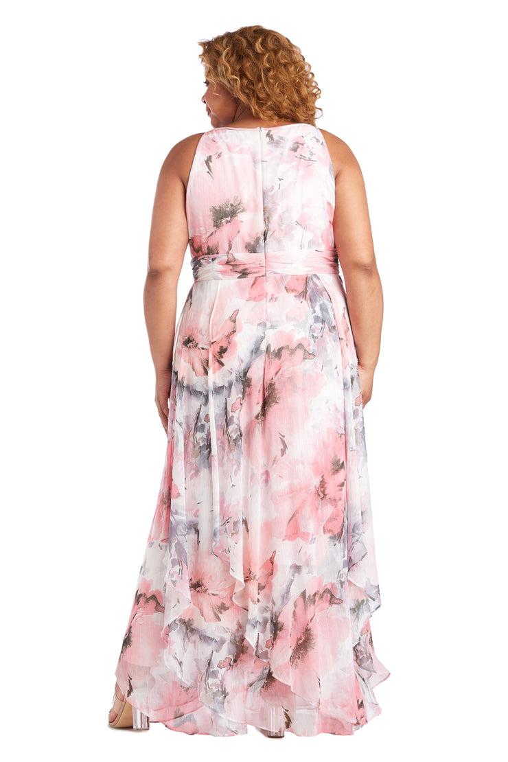 R&M Richards Plus RM Pink Long Print Gown Dress Cheap Sale Affordable Beautiful Casual Formal Halter Sheer Portal Printed Chiffon Maxi Dress