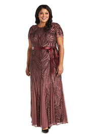 Short Sleeve Embellished Sequin Godet Dress - Plus