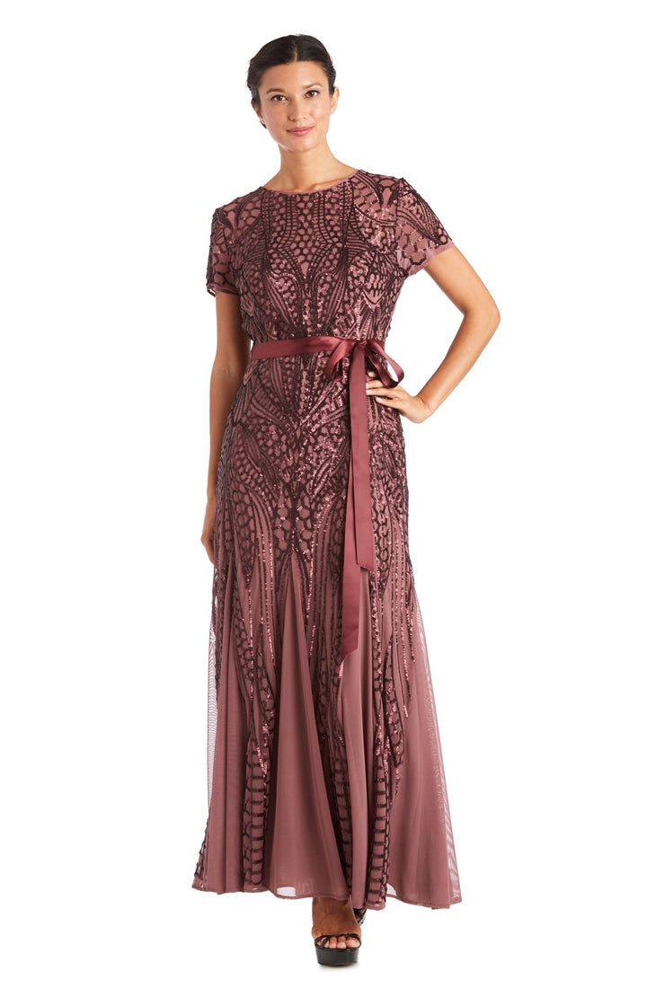 Short Sleeve Embellished Sequin Godet Dress
