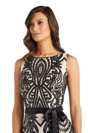 Two Tone Bare Embellished Sequin Fan Panel Dress