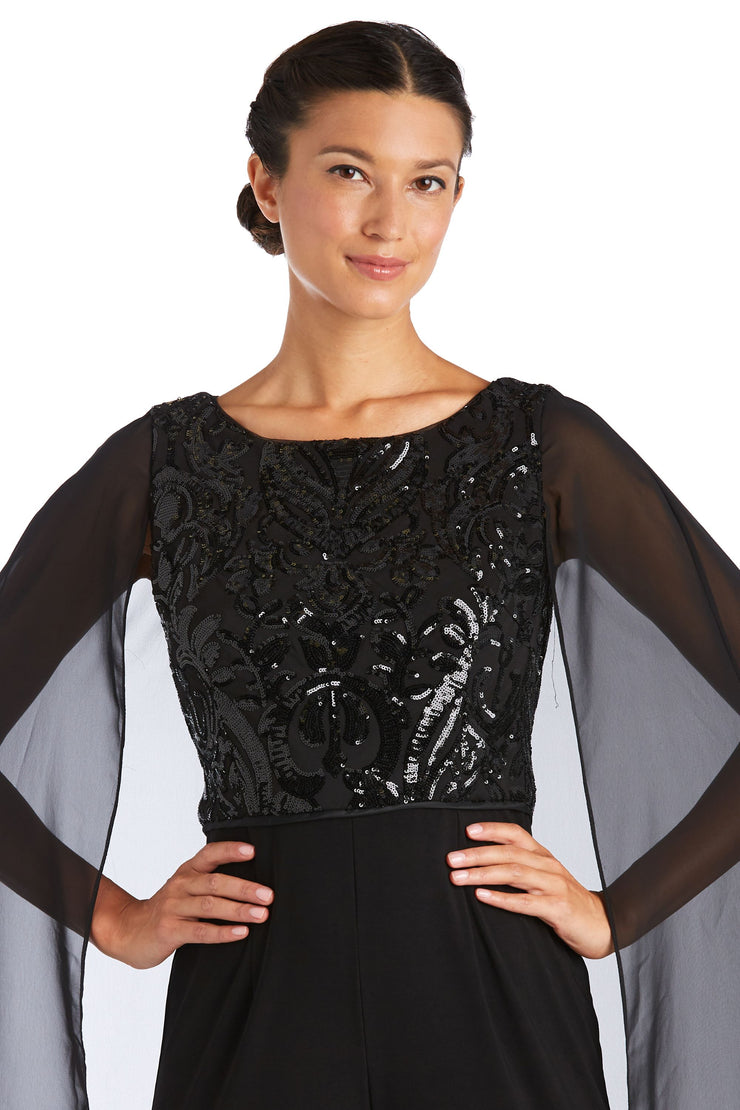Chiffon Capelet Jumpsuit with Sequin Bodice